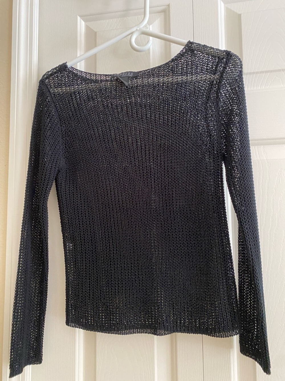 Express Black Open-Knit Long Sleeve Crew Neck Sweater